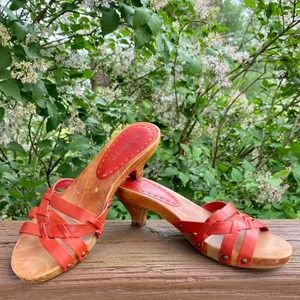 vintage leather wood heel sandals